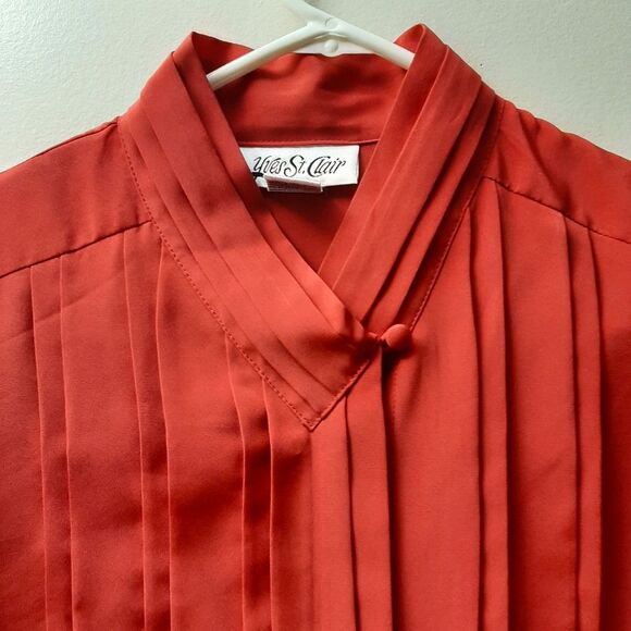 Vintage Yves St. Clair Red Pleated Button DownBlouse size 16 - Picture 2 of 12